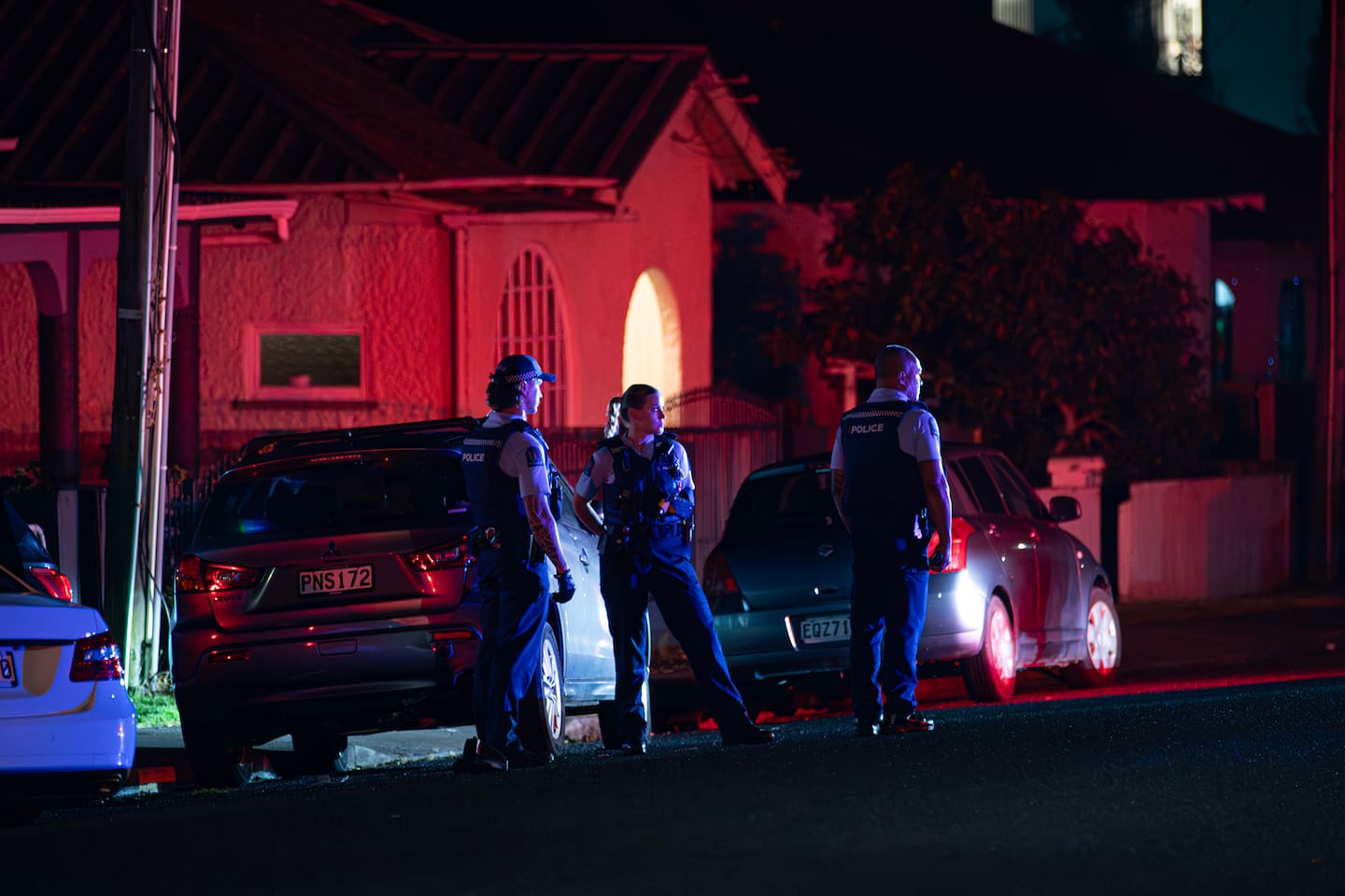 A section of Hokonui Rd in Ōtāhuhu was cordoned off on Tuesday night. Photo / Hayden Woodward