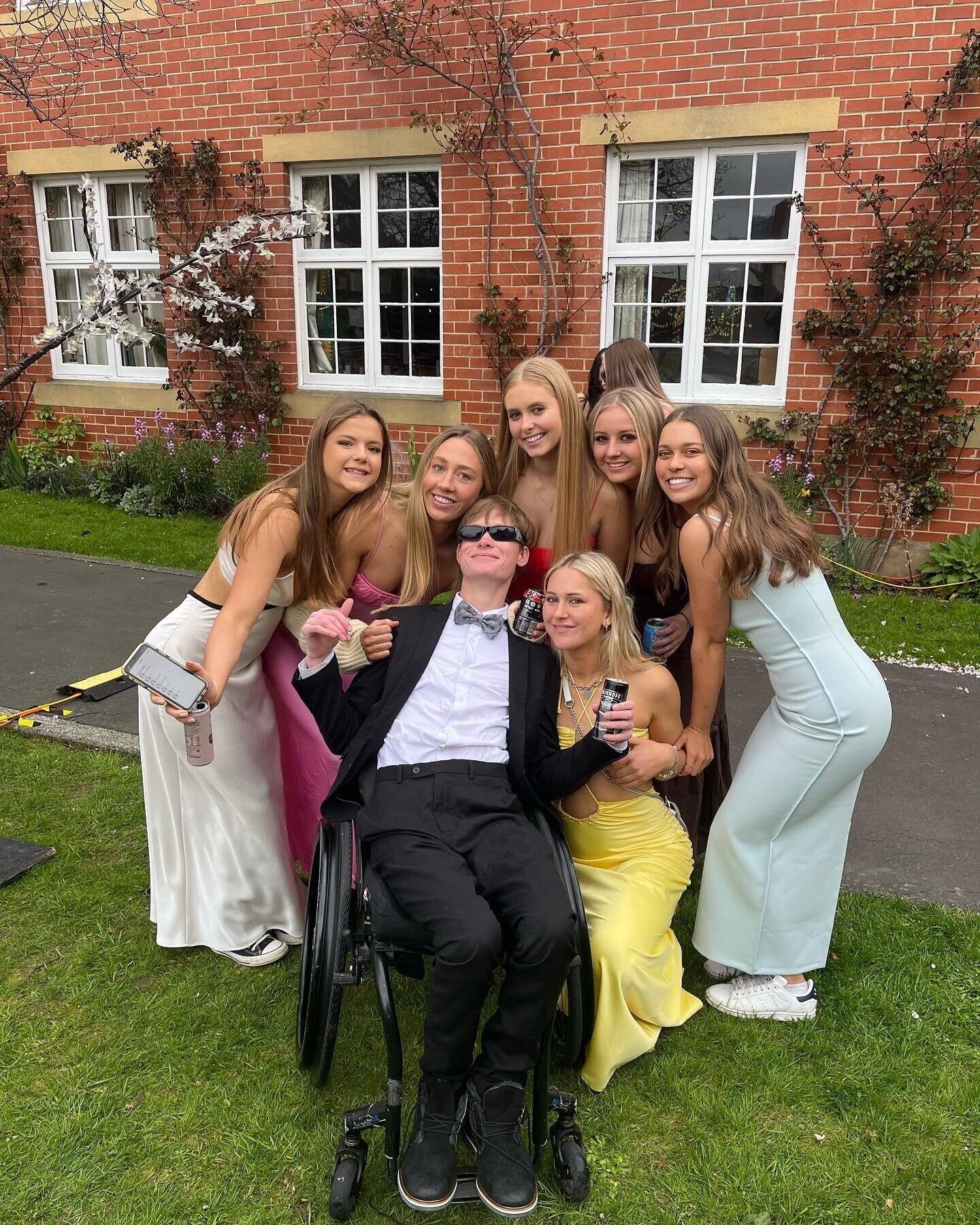 Flynn Mitchell and his friends at Selwyn College, Dunedin. They are fundraising for a cure for his Friedreich's ataxia. Photo / Supplied