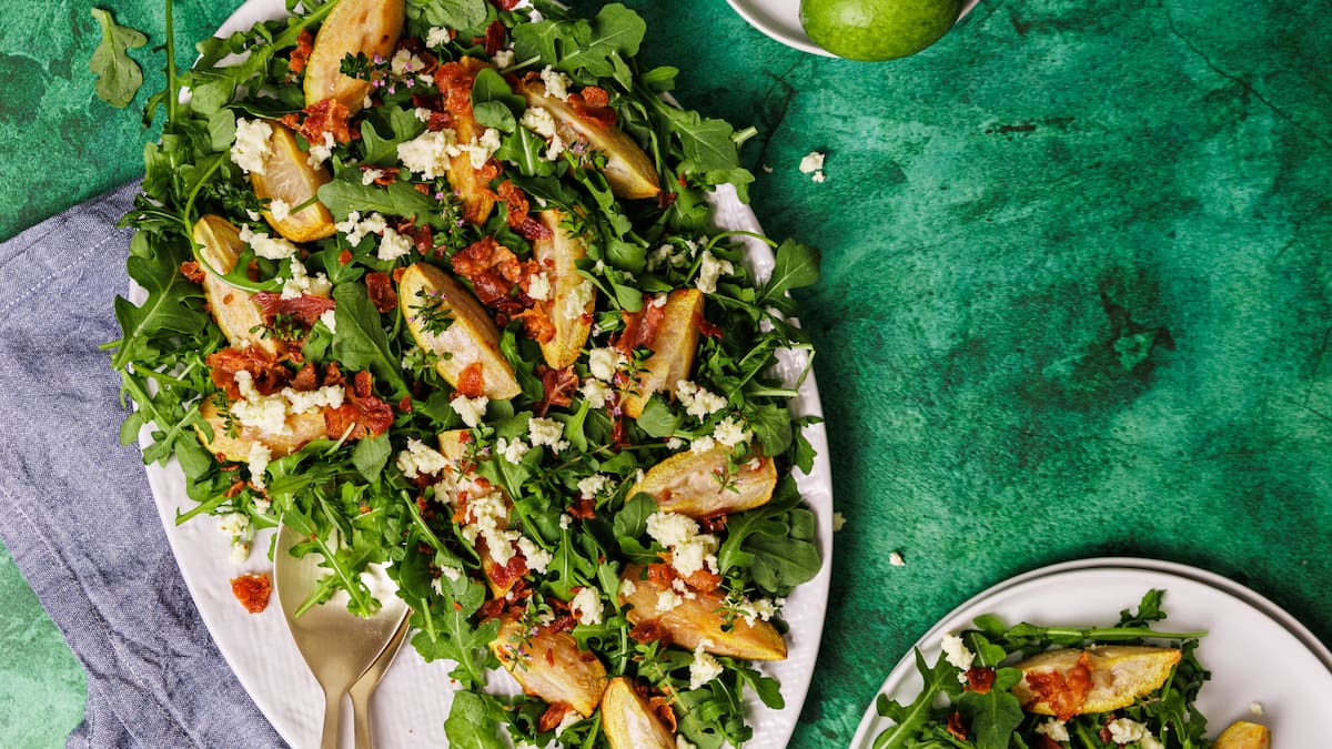 Make the most of feijoa season with roasted feijoa, bacon and feta salad Make the most of feijoa season with roasted feijoa, bacon and feta salad