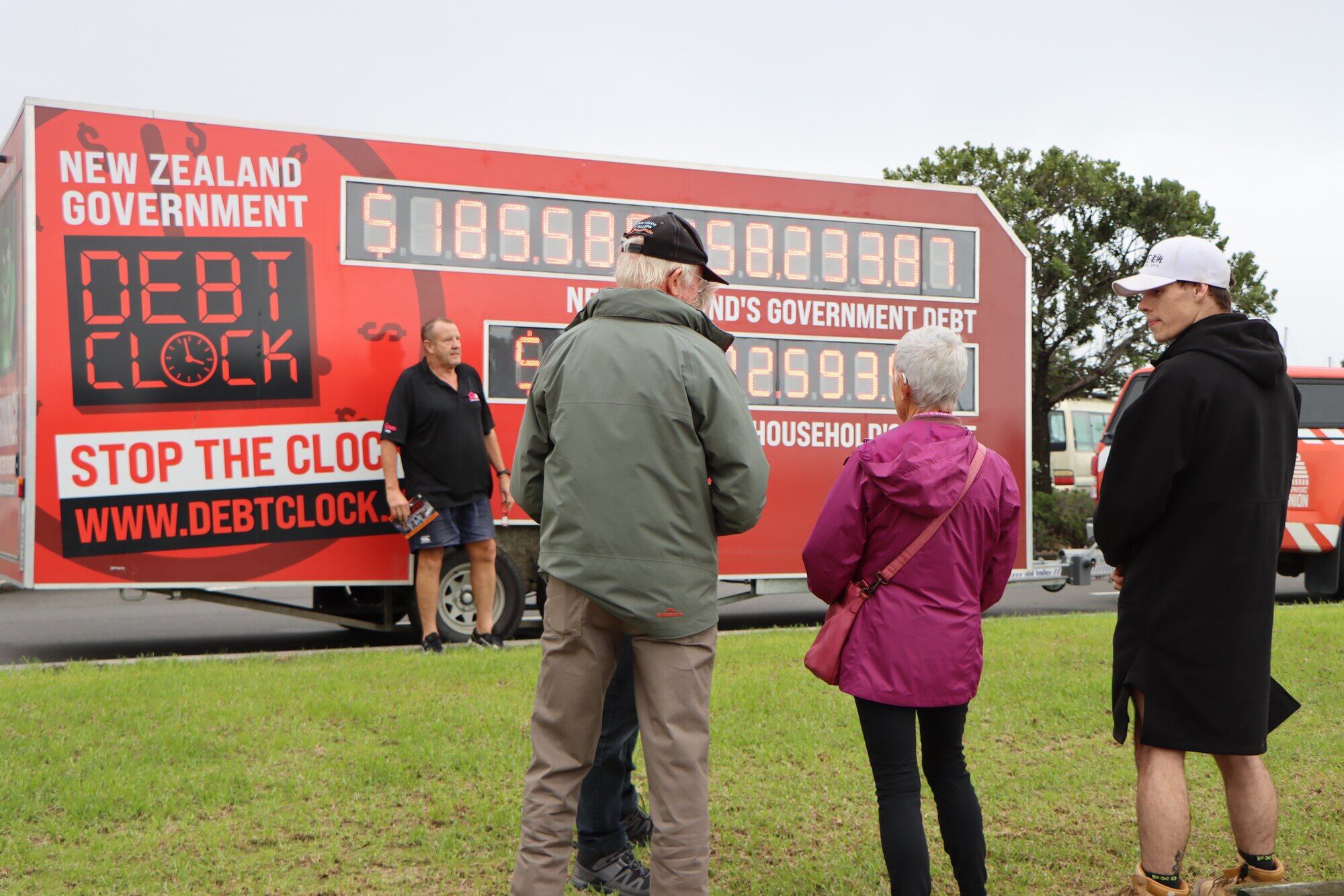 The Debt Clock was parked at the Tauranga Bridge Marina car park. Photo / Ayla Yeoman