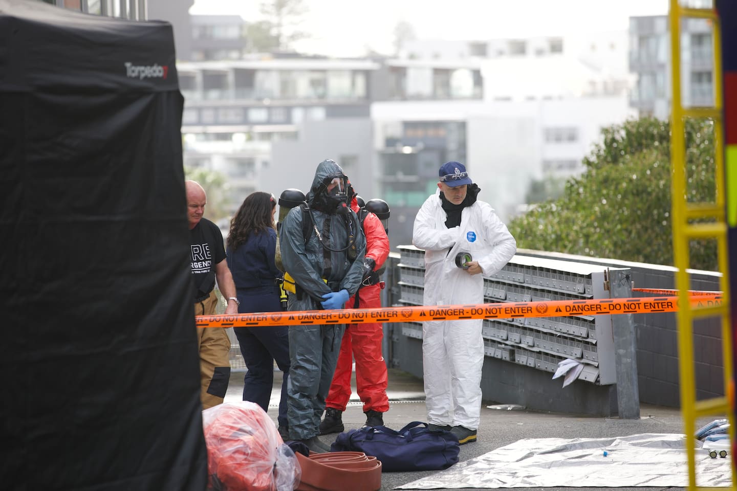 Emergency services attending the incident on Anzac Ave in central Auckland. Photo / Jason Dorday