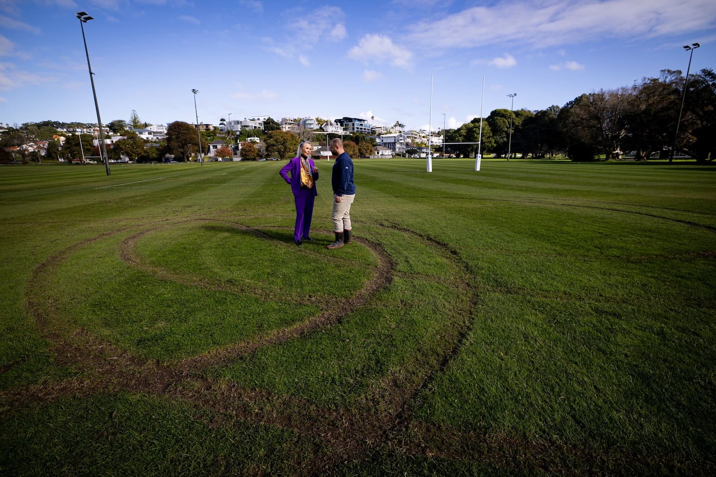 Desley Simpson, Deputy Mayor of Auckland, talks with Strahan McIntosh, general manager Grammar TEC at the Grammar TEC Rugby Club located at Orakei Domain. Photo / Dean Purcell