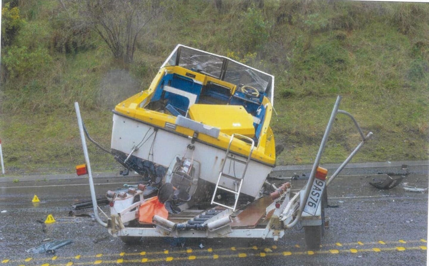 South Taranaki man Roger Samson was towing this "extremely corroded" trailer and boat home from Tauranga, but crashed on SH3, Te Kūiti, killing a mother from New Plymouth. Photos / Police