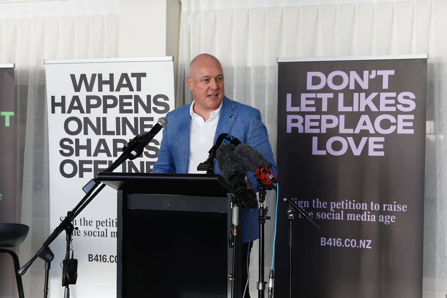 Prime Minister Christopher Luxon announced the work at the B416 Campaign Launch. Photo / Sylvie Whinray