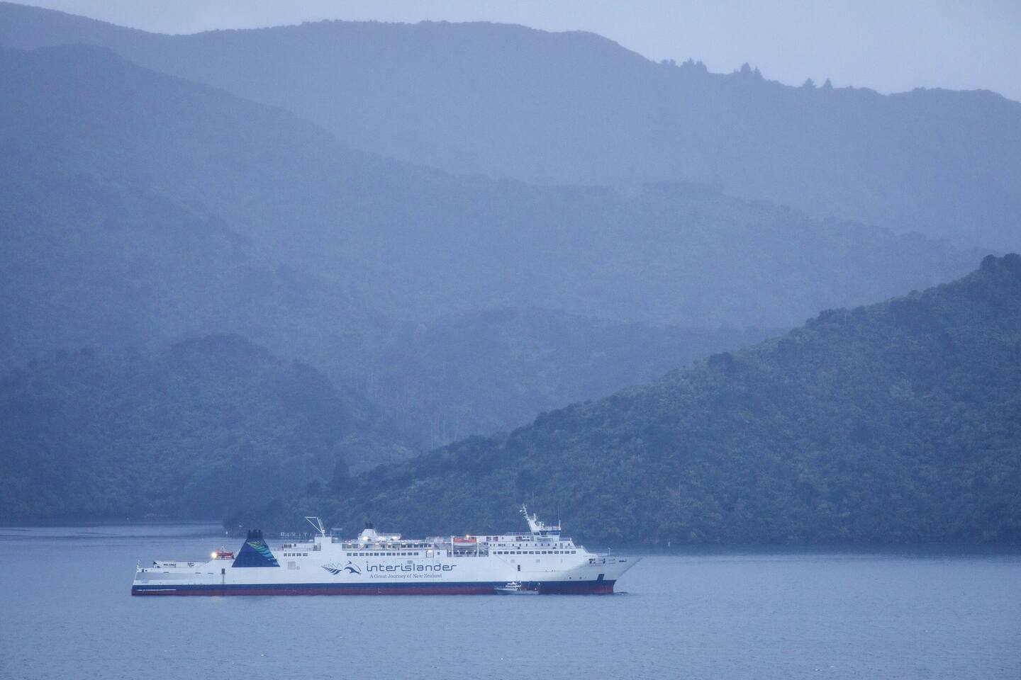 An early morning view of Interislander ferry Aratere in Marlborough Sounds, before being brought into Picton. Photo / Tim Cuff