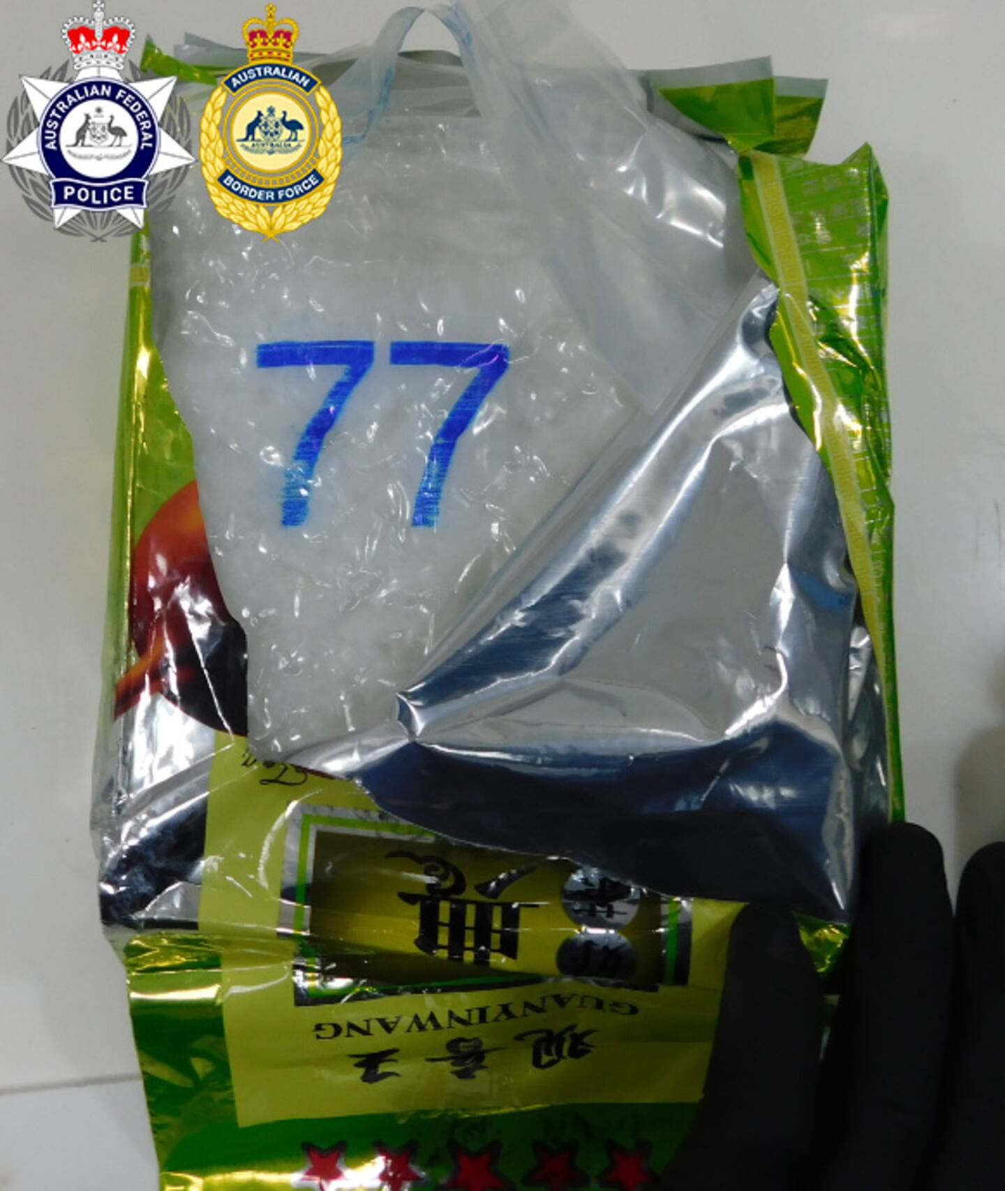 ABF officers conducted a routine baggage examination and allegedly detected 52 packages labelled as Chinese tea, which tested positive for methamphetamine. Photo / AFP