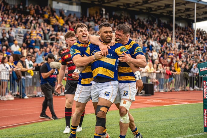 Bay of Plenty Steamers players celebrate a win against Canterbury last October in front of a full house at Tauranga Domain. Photo/ Bay of Plenty Rugby Union