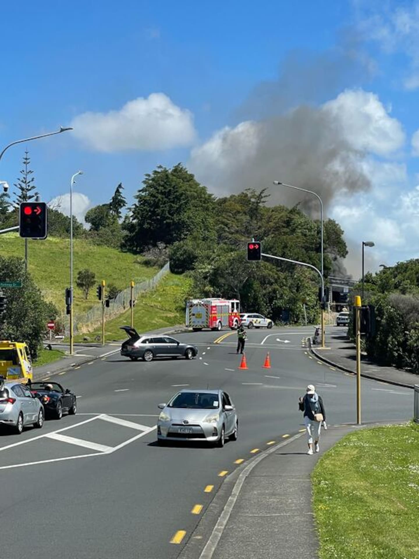 The bus caught fire after colliding with the edge of an overpass