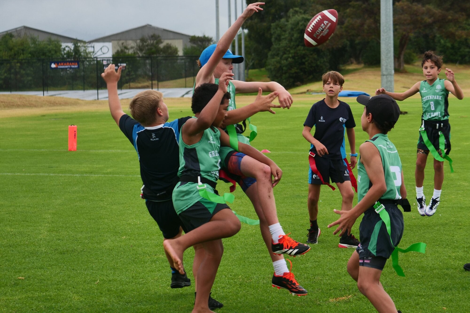 Greenpark School battles for the ball, in a game against Pillans Points School.