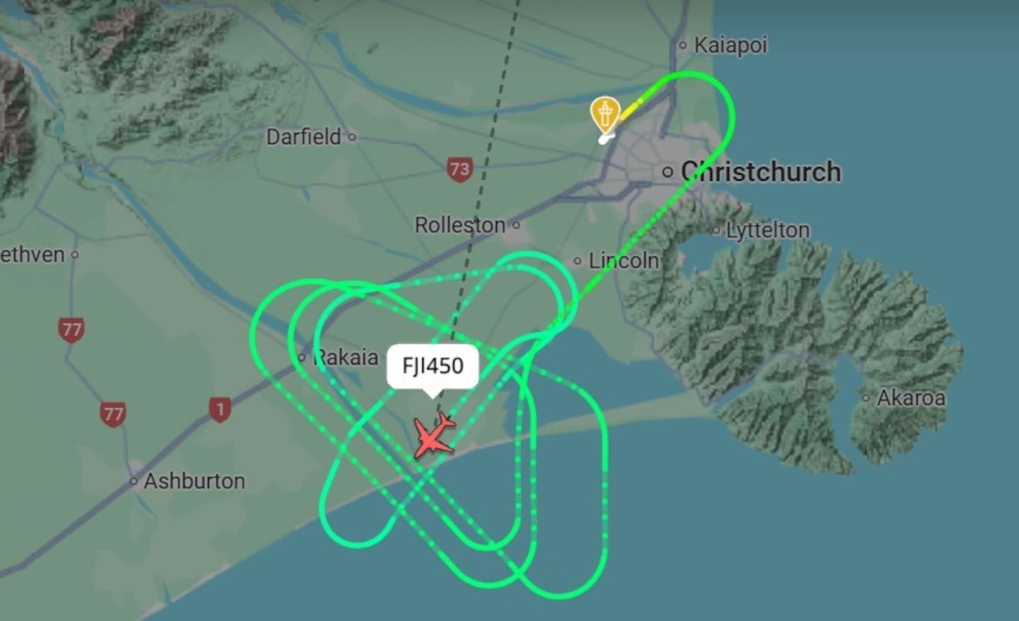 Flight maps showed the Fiji Airways plane circling the city. Image / Flightradar24