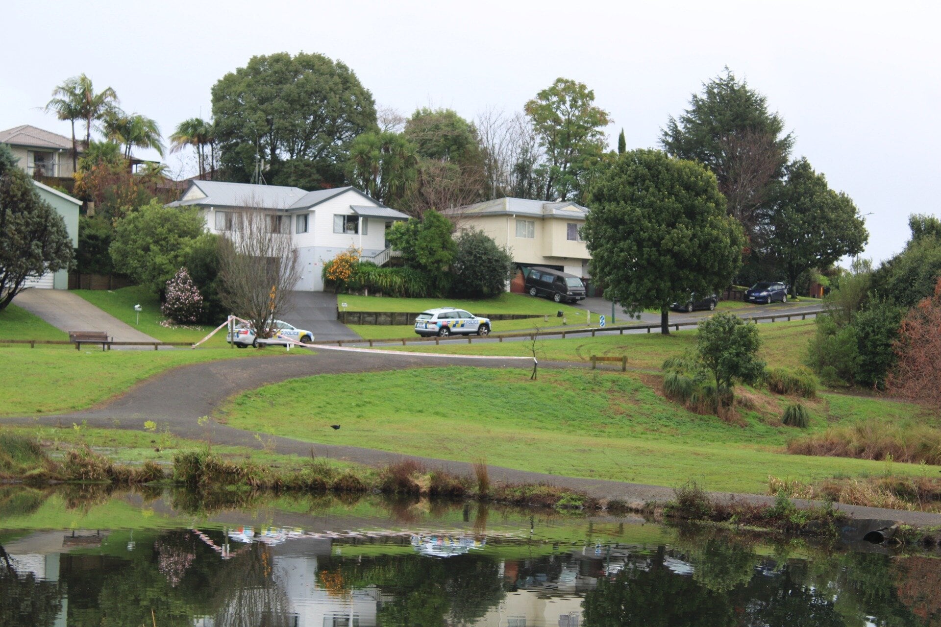 Police have taped off a reserve at the bottom of Tom Muir Drive. Photo / Ayla Yeoman
