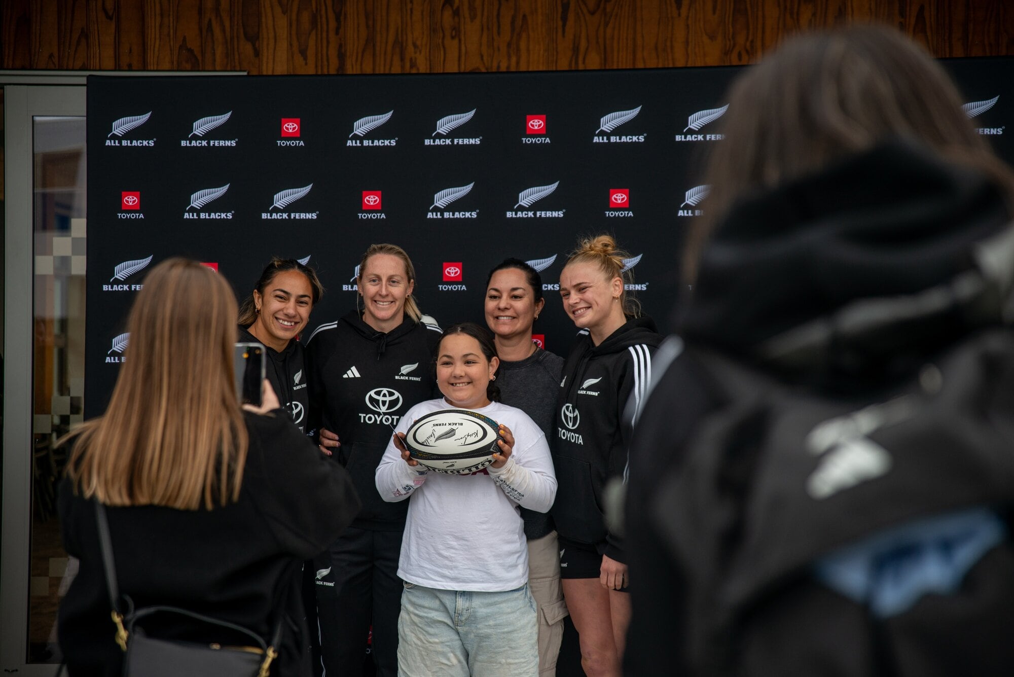  Students got a chance to take a photo with the Black Ferns and a signed rugby ball. Photo / Supplied