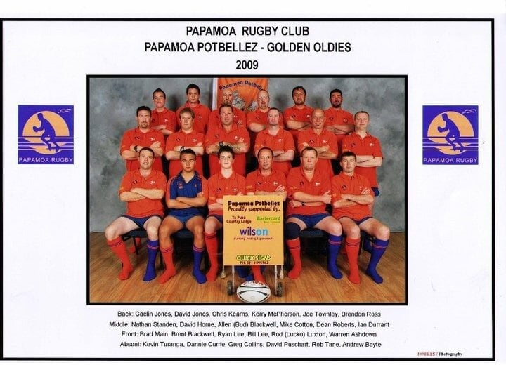 The first Pāpāmoa Potbellez Golden Oldies team photo in 2009.