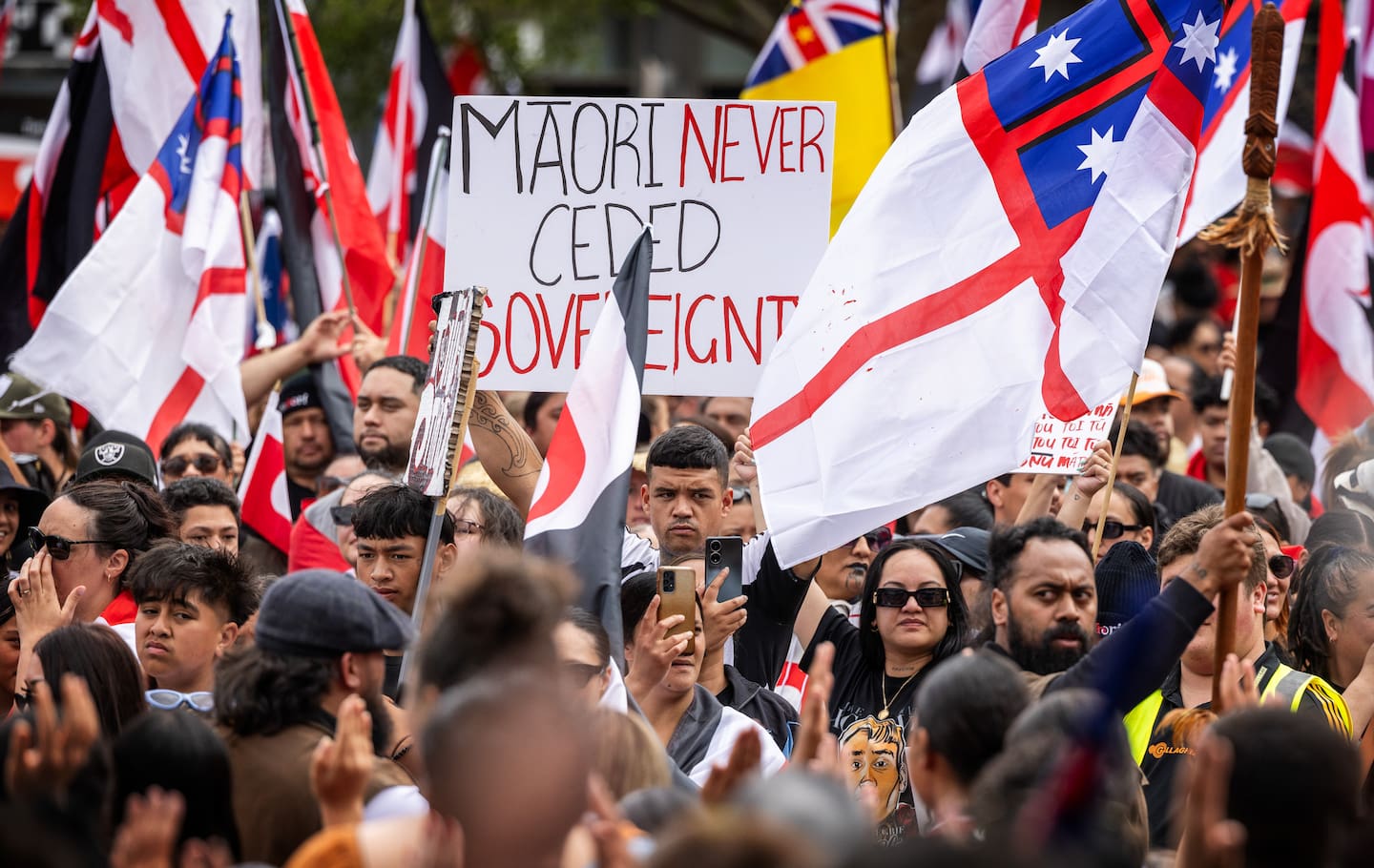 Hīkoi participants march in Hamilton on day four of a journey to Wellington to protest various issues impacting Māori. Photo / Mike Scott