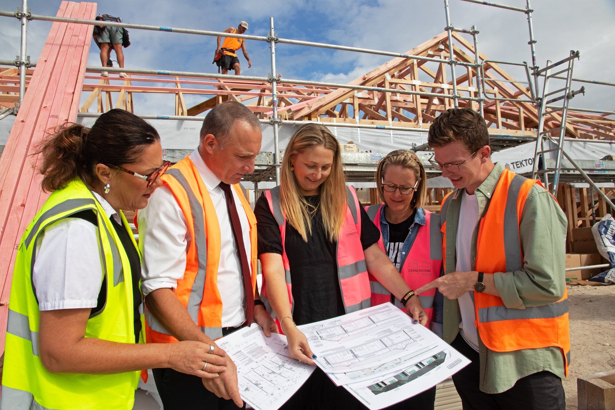 Kirsty (left) and Shane McConnell, of G.J. Gardner Homes, Jabez Initiative directors Amy Cumming and Airdrie Grylls, and Te Puke Baptist pastor Josiah Carr. Photo / Bob Tulloch