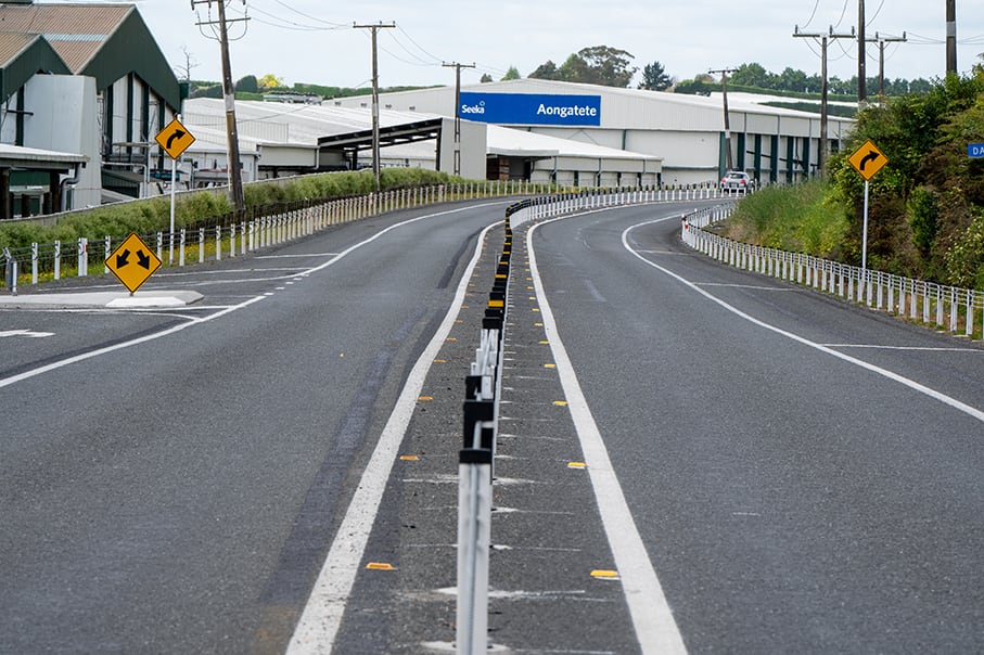 The median barriers on State Highway 2 in Aongatete. Photo / David Hall