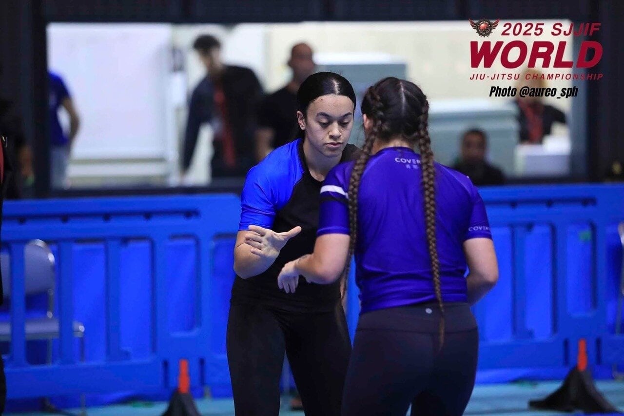  Waikura Taiapa, 18, prepares to challenge an international opponent at the 2025 SJJIF World Jiu Jitsu Championships in Chiba, Japan. Photo / @aureo_sph