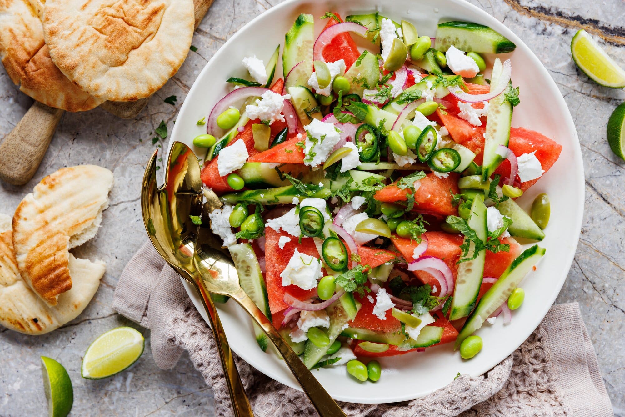 Easy Recipes For Summer Outdoor Dining At Home – Watermelon & Goat Feta Salad , Lamb Kebabs , & Roasted Apricots