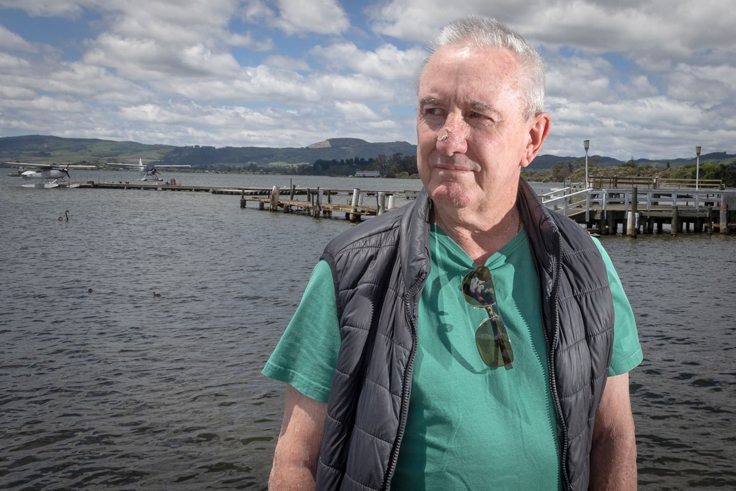 Lakeland Queen owner Terry Hammond stands in front of his jetty. Photo / Andrew Warner