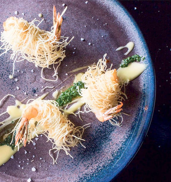Prawns fried in kataifi with aioli and gremolata NZ Herald