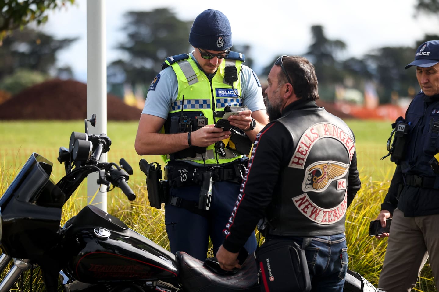 Police out in force at the Manukau Memorial Gardens for the funeral of Ponsonby shooter and former Killer Beez gang member Hone Kay-Selwyn.