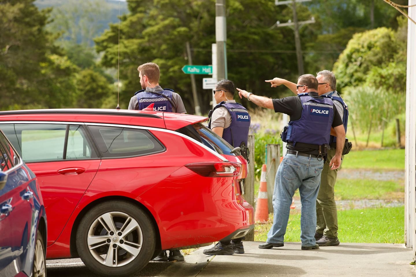 Police in Kaihu investigating the woman's death. Photo / Jason Dorday