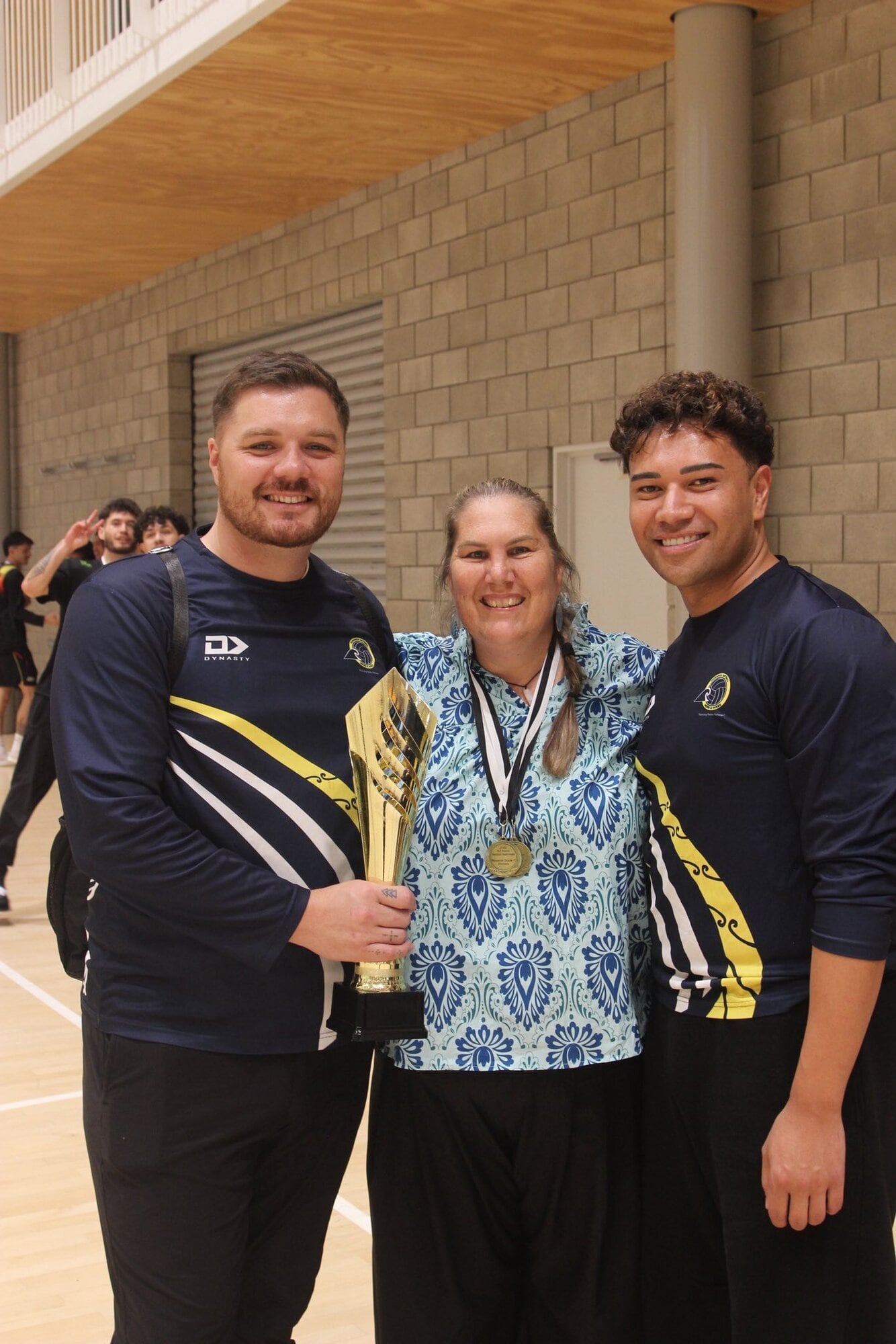  Ephraim Ormsby, team manager Ang Hays, and Maanaki Tai. Photo / Supplied