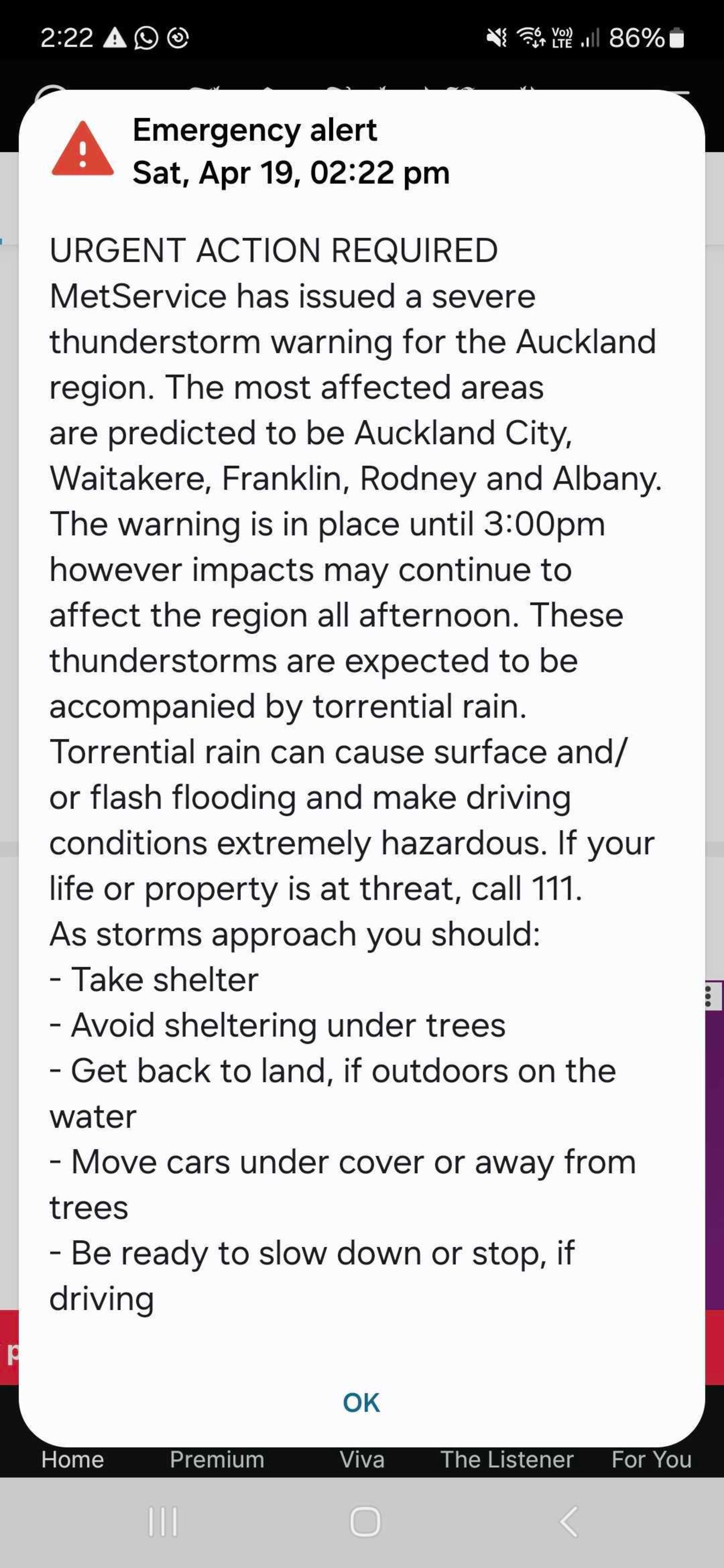Auckland was hit with two emergency phone alerts issued by Auckland Emergency Management yesterday. Photo / Supplied