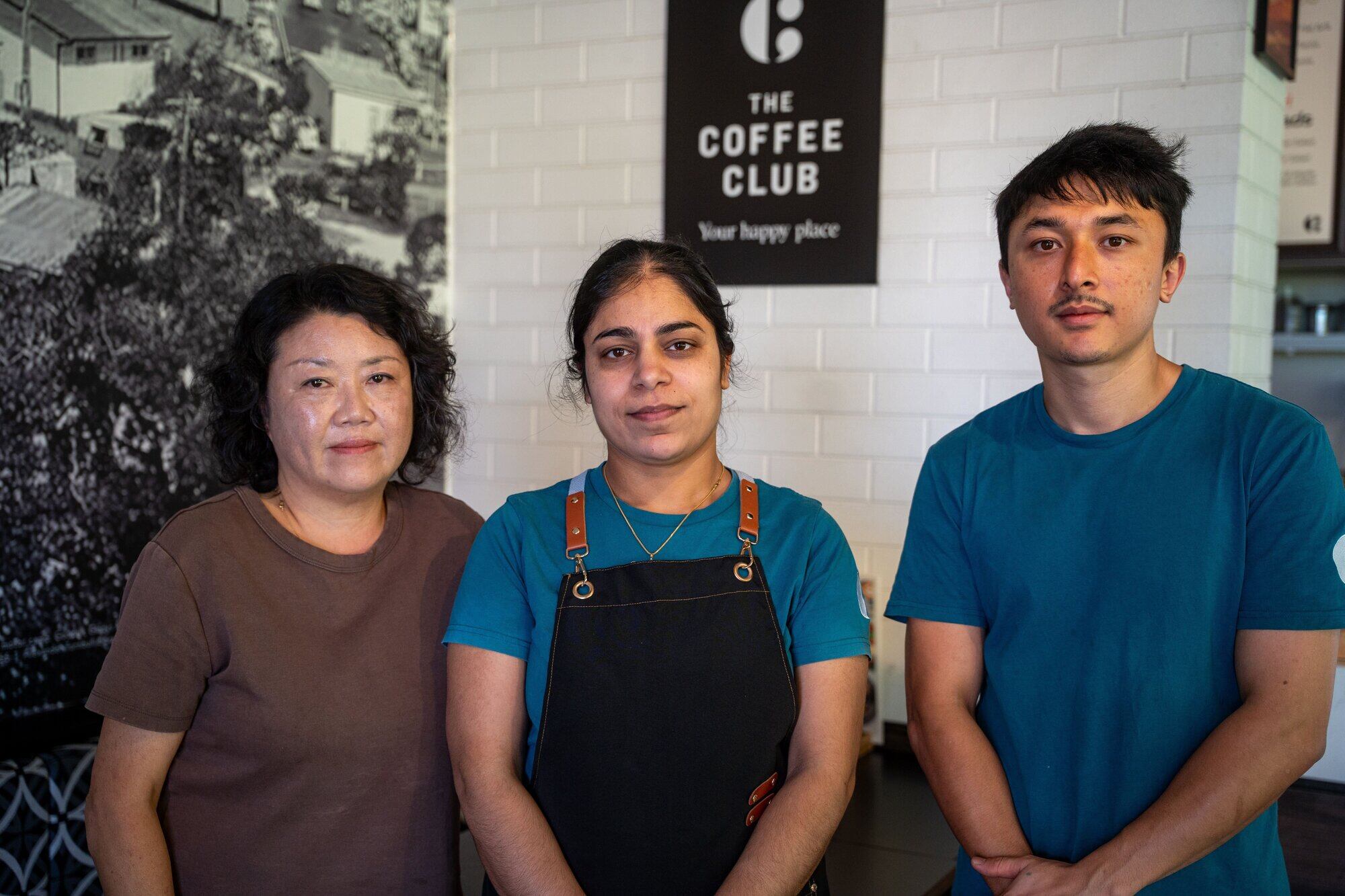 Coffee Club Mount Maunganui owner Janet Kim with staff Manpreet Kaur and Ranjan Malla. Photo / Corey Fleming
