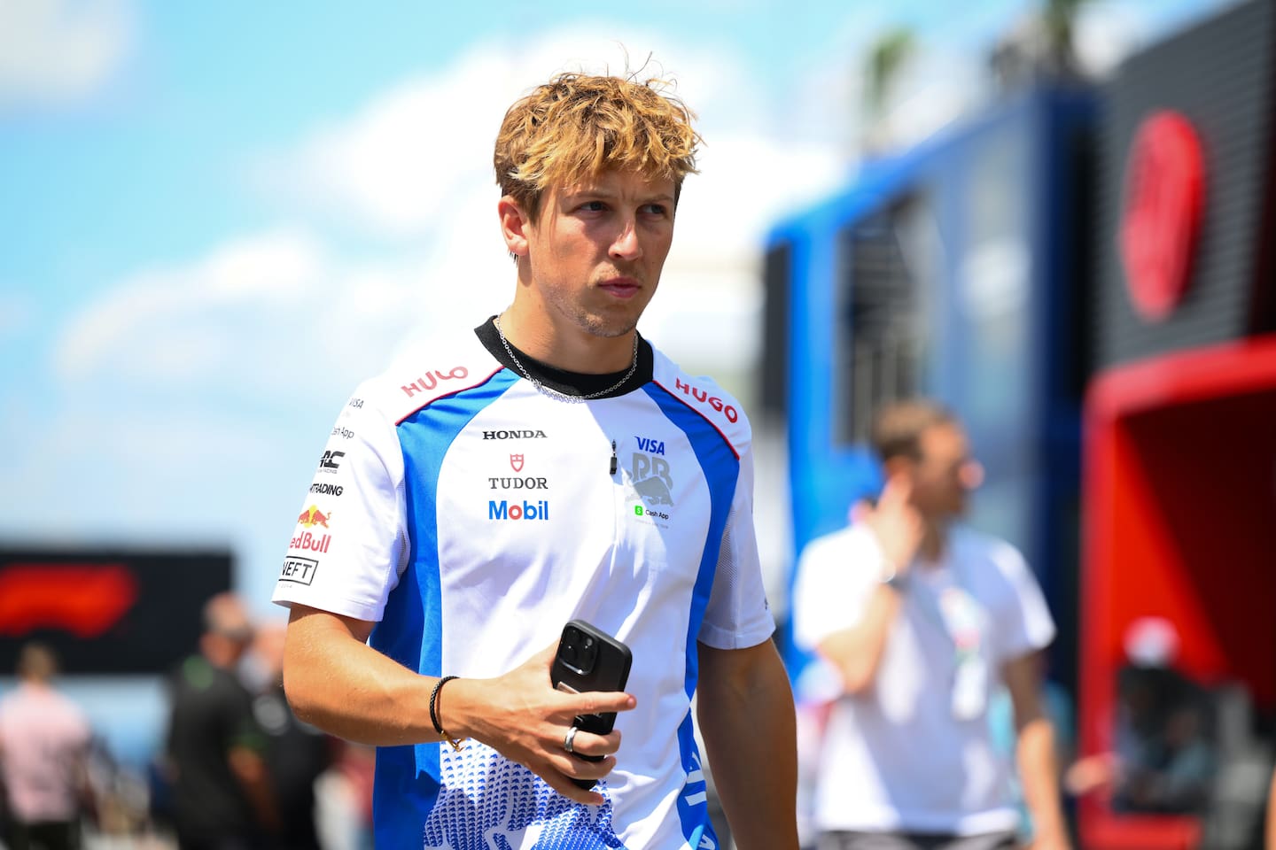 Liam Lawson arrives at the Hungarian Grand Prix. Photo / Red Bull