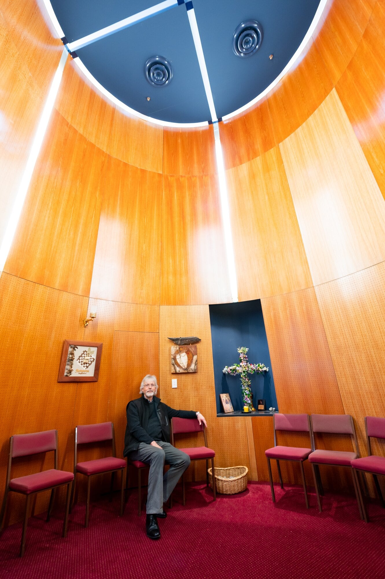 Parish Pastor Donald Carter inside the circular prayer room at Holy Trinity Tauranga. Photo / Brydie Thompson.
