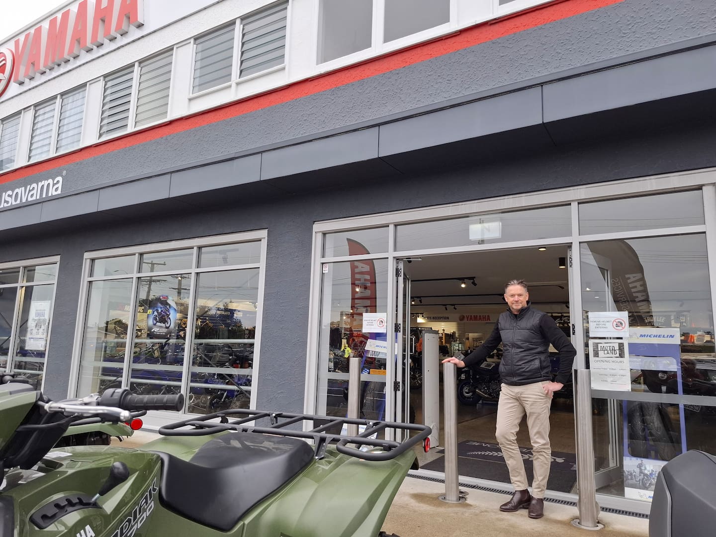 Motoland Yamaha proprietor Anthony Ham at the entrance of the Austin St premises where burglars entered on foot in one of the three recent burglaries. Photo / Doug Laing.