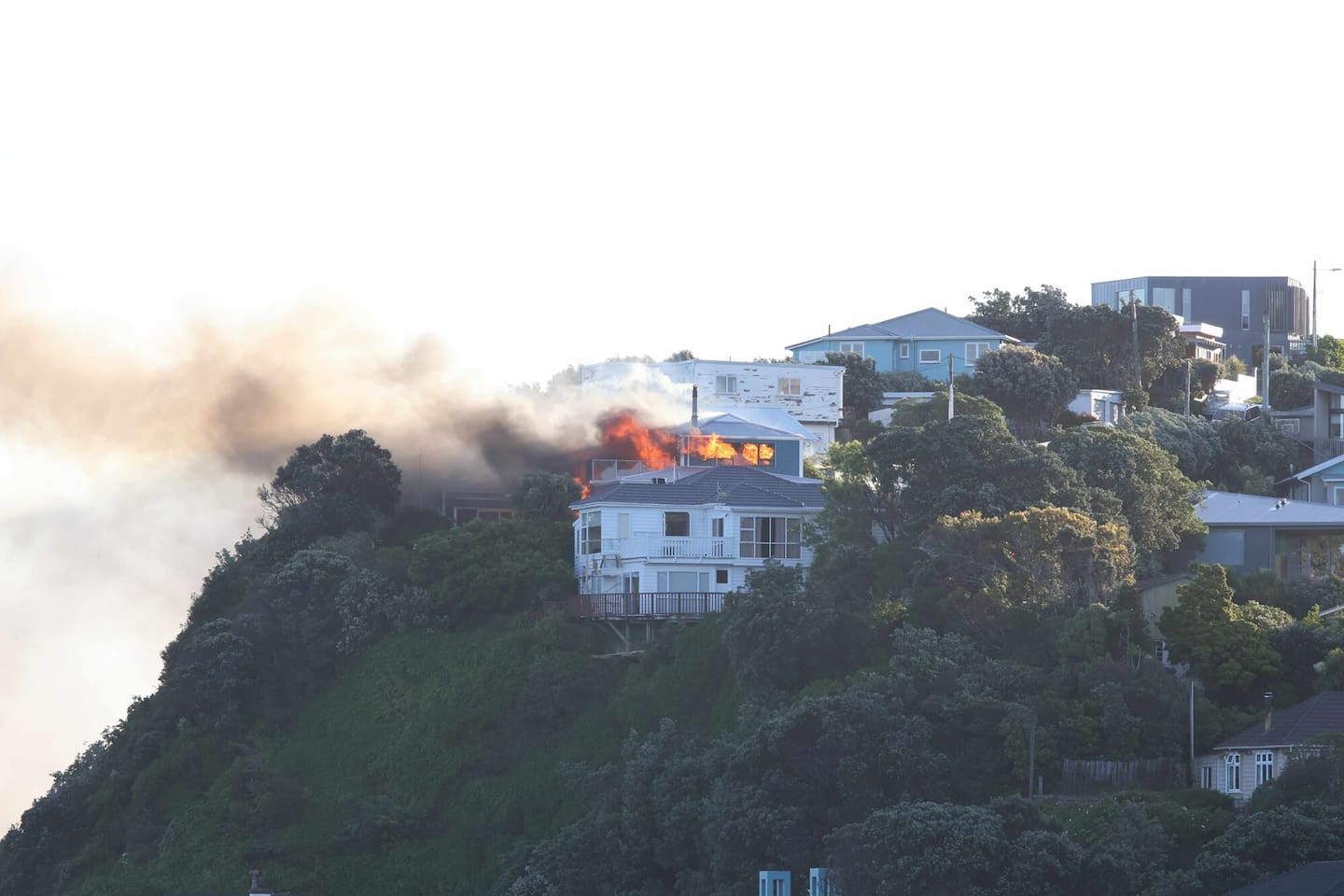 The Island Bay house quickly went up in flames. Photo / Blair Knuckey