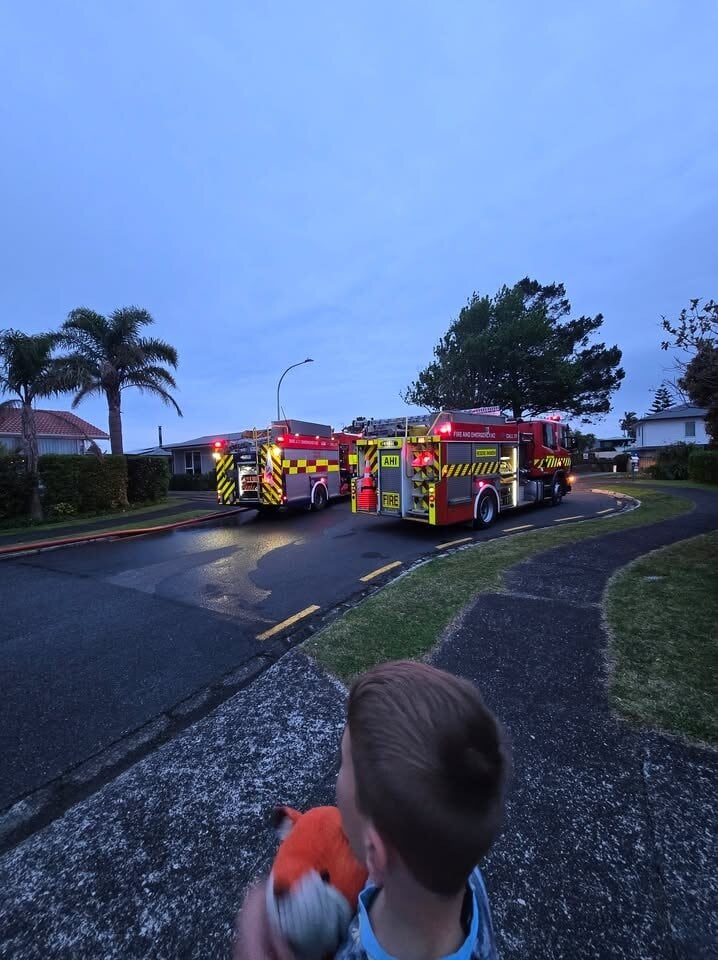  Three fire trucks were sent to a house fire in Matua this morning. Photo / Angela Newby