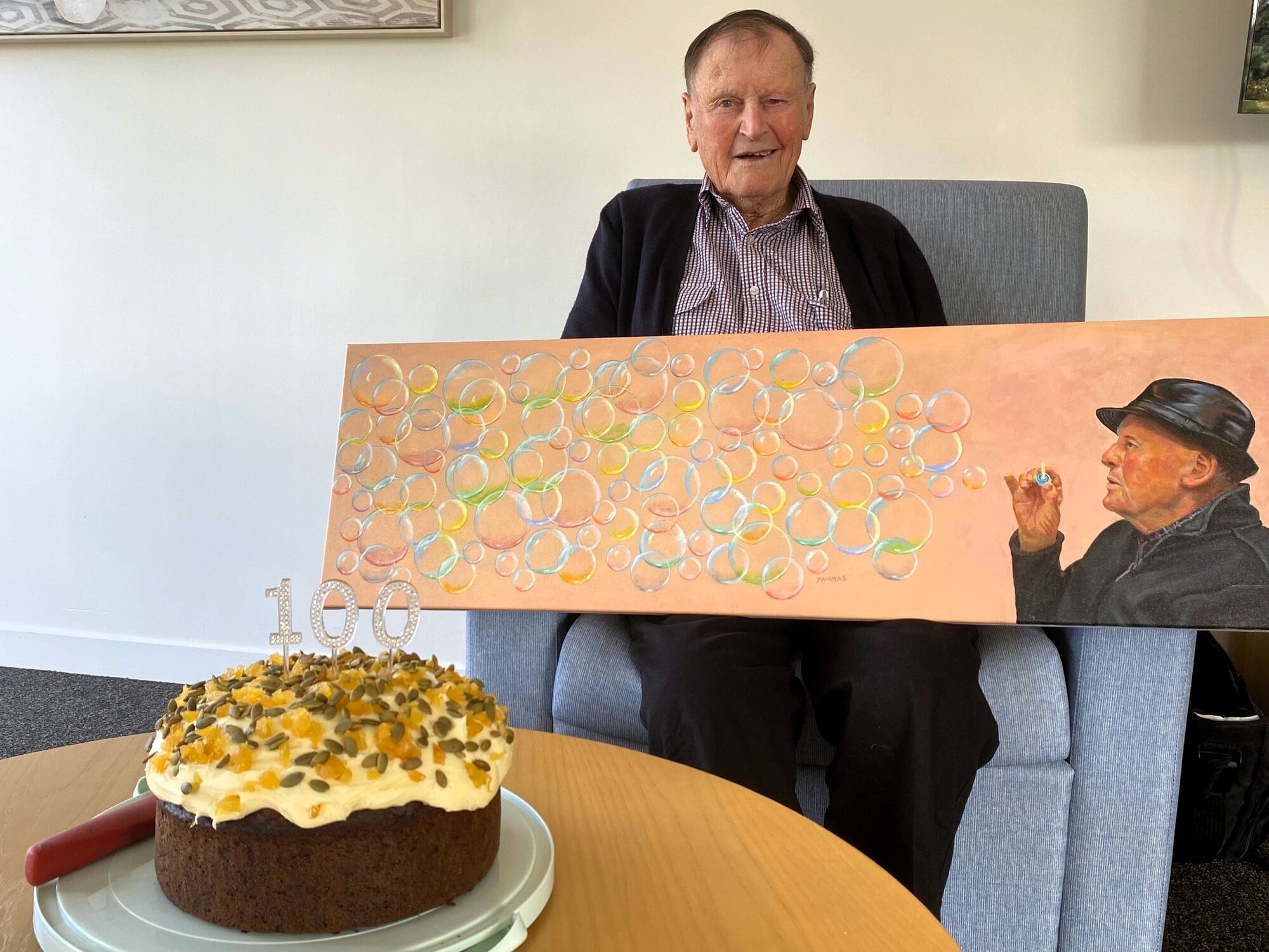 Ivan Deadman celebrated his 100th birthday with his family on Wednesday. Photo / Megan Wilson