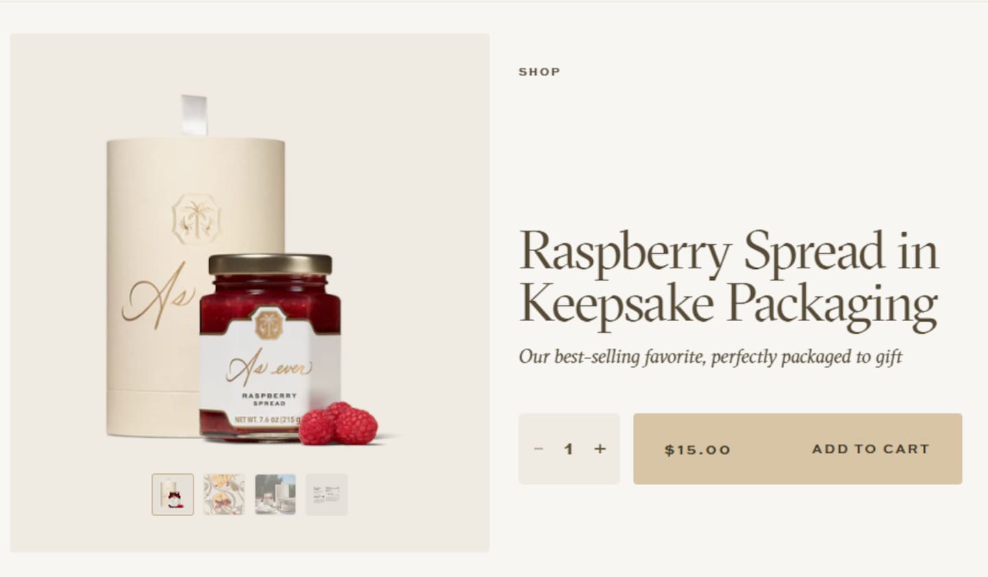 A top-selling raspberry spread sold by Meghan Markle's lifestyle venture As Ever. Photo / As Ever