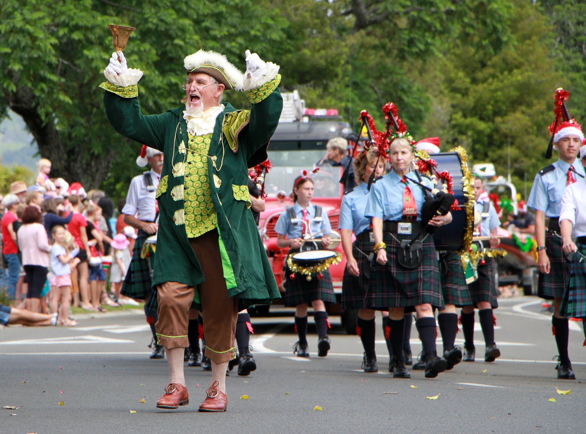 Te Puke Town Crier Michael Jones at the head of the Te Puke Christmas Float Parade in 2020. Photo / Stuart Whitaker
