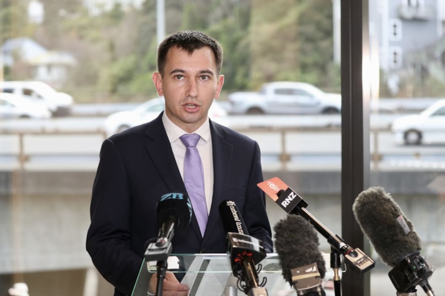 Transport Minister Simeon Brown unveiling the National Land Transport Programme last week. Photo / Mark Mitchell