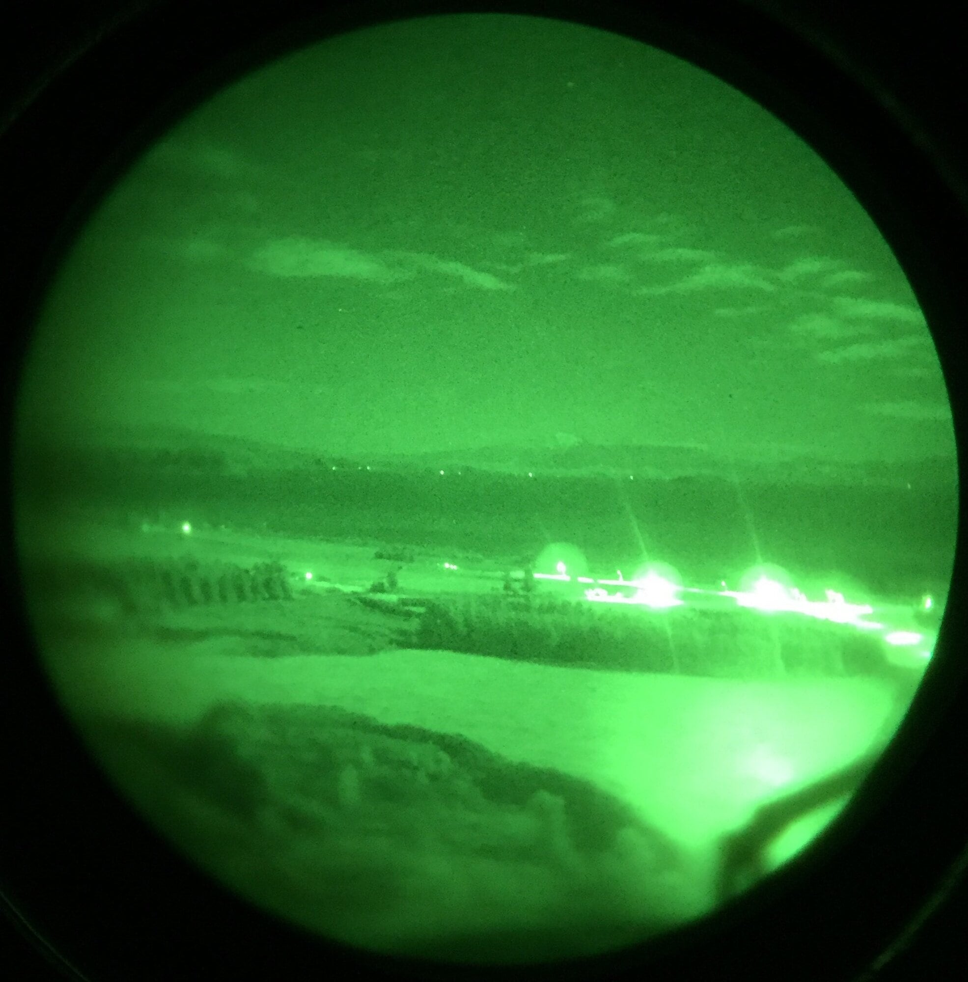  The view through the Aerocool Rescue Helicopter night vision goggles. 