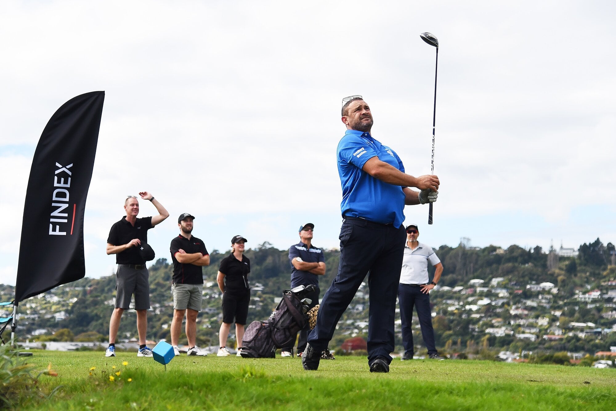 Alex Davidson, Rachel Fraser, Tyrone Nelson, Paul Hufflett and Toby Bowden at the 2025 Findex Community Fund Charity Golf Day in Nelson. Photo / Supplied /  (Photo by Chris Symes/Shuttersport Limited) 
