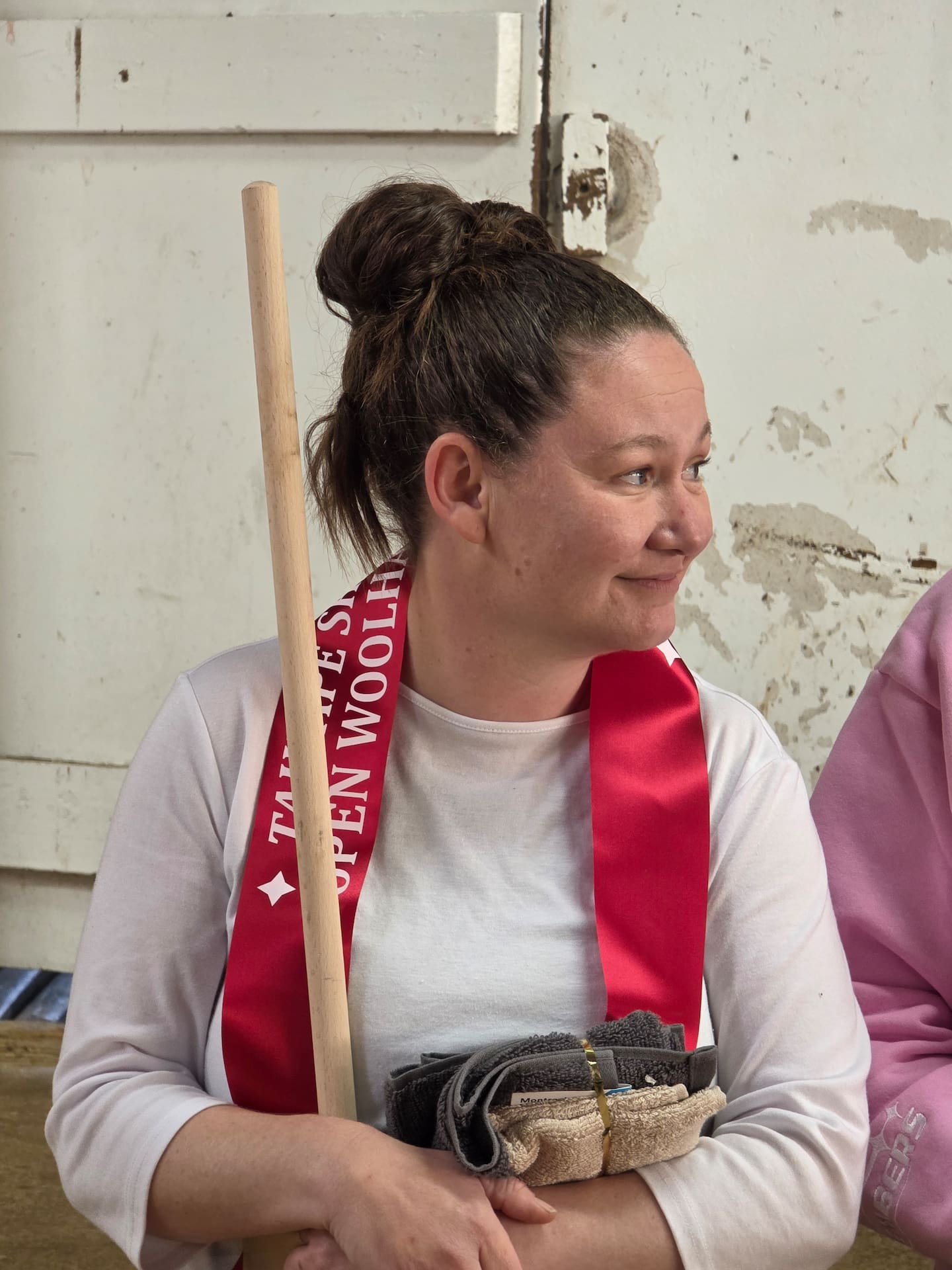 Ngaio Hanson, of Eketāhuna, after winning the Taihape Shears open woolhandling title at Erewhon Station, east of Taihape, on Saturday.