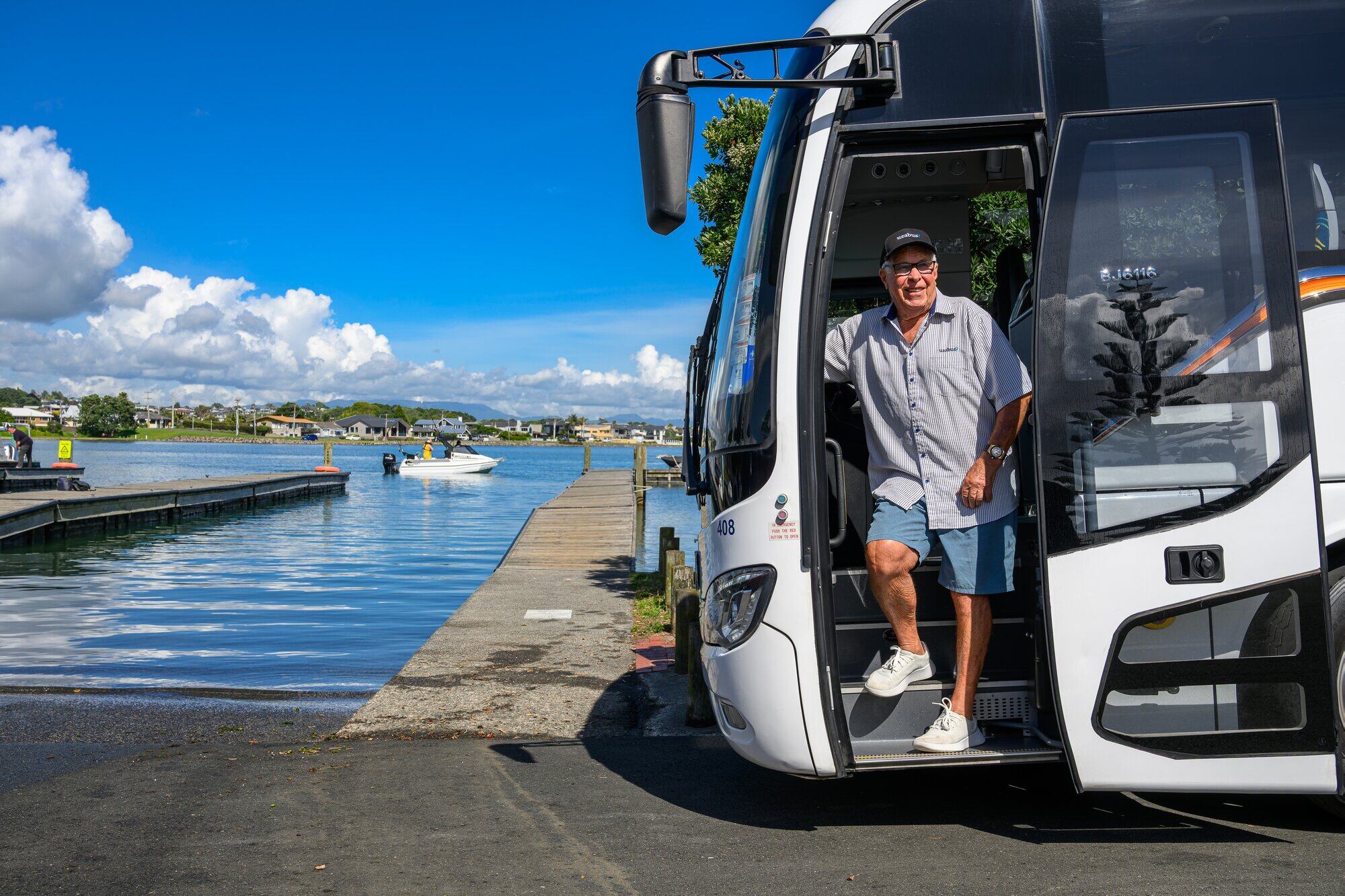  Chris McAlpine drives for Uzabus, and loves showing off his &lsquo;backyard&rsquo; to cruise visiting ship passengers.  Photo / David Hall