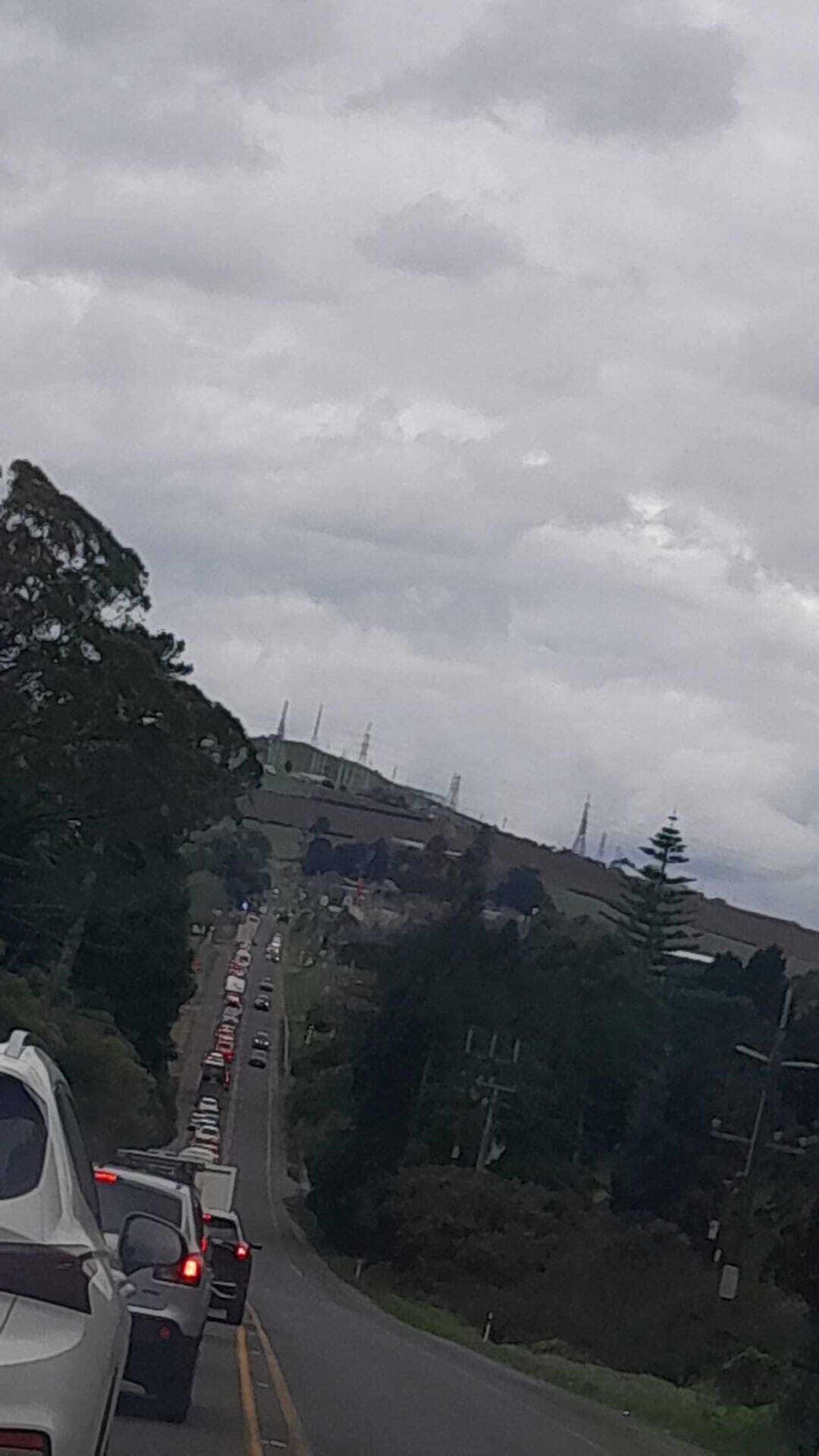 Traffic backed up at Bombay after a fatal crash.