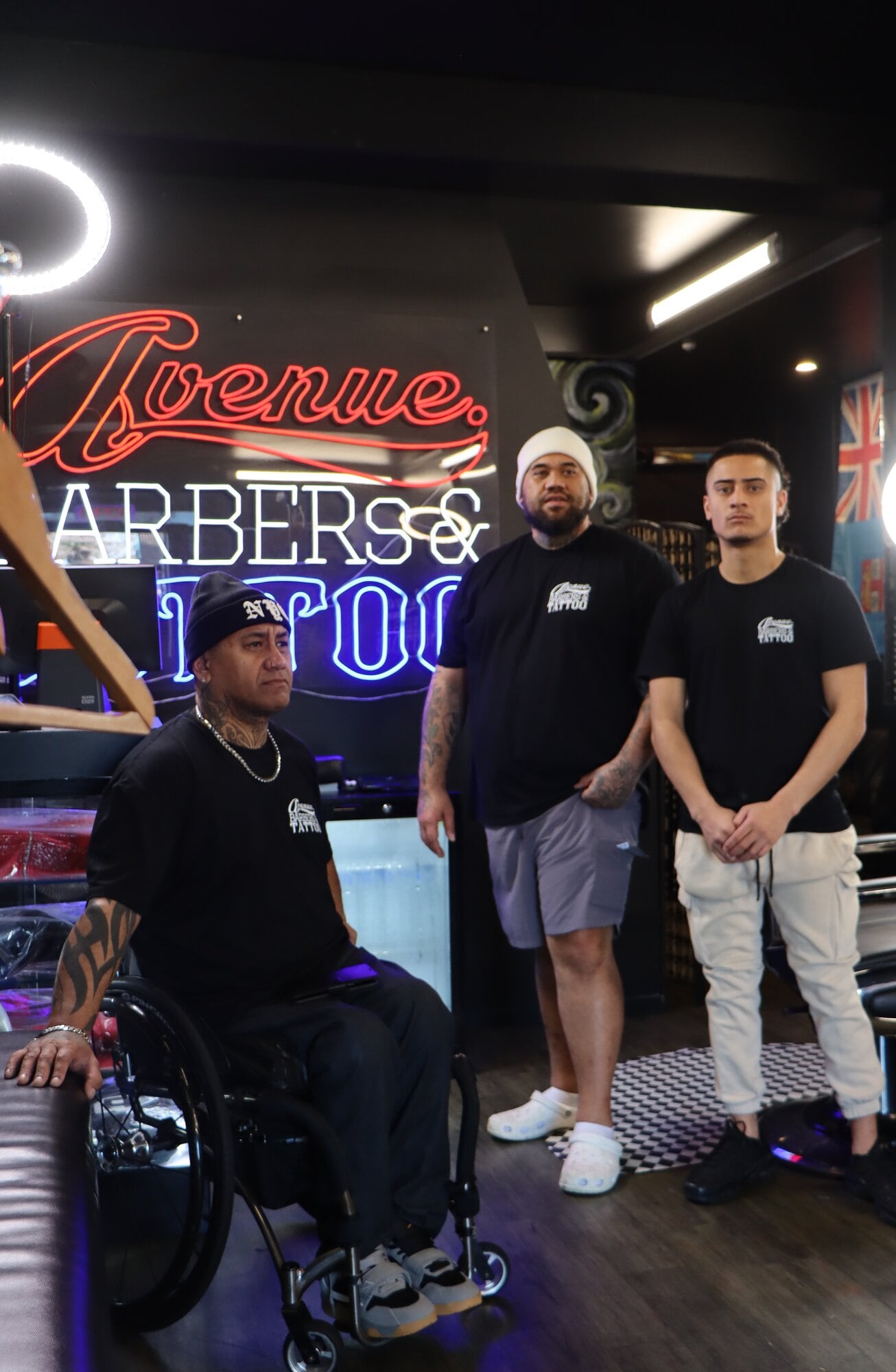 The team at Avenue Barbers & Tattoo, Wayne Chase, Shanon Ratahi and Kingston Ryder. Photo / Tom Eley