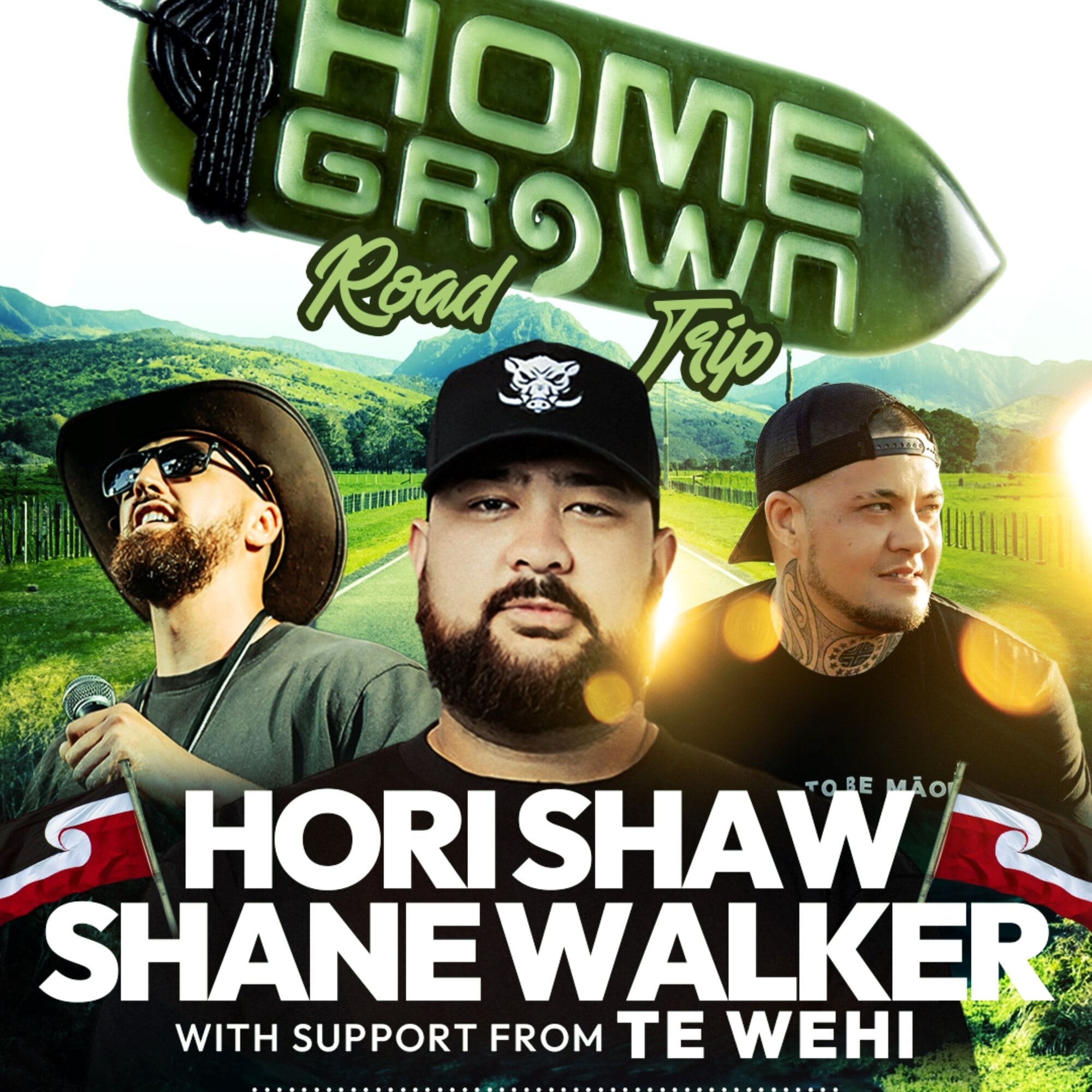 Hori Shaw, centre, Te Wehi, left and Shane Walker are touring the North Island as part of the Homegrown Road Trip.