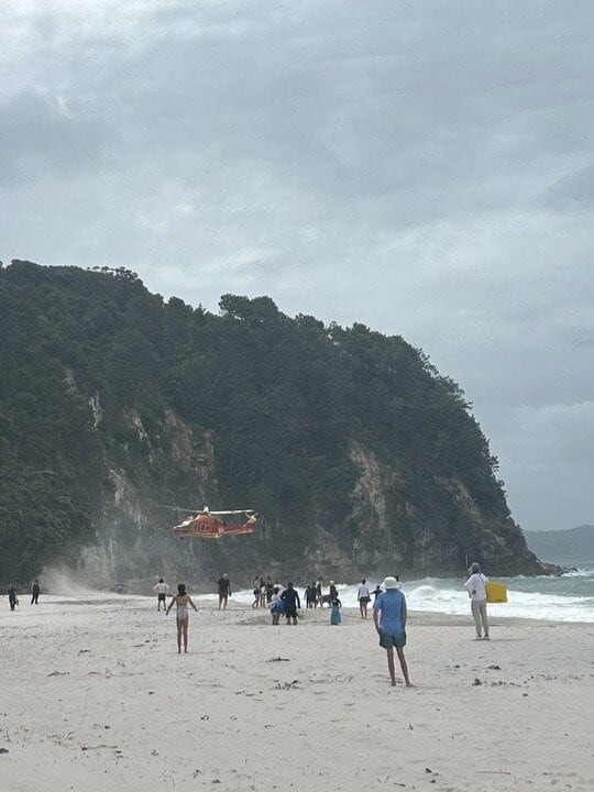 A helicopter was pictured at Hāhei Beach in response to an incident reported earlier in the afternoon.
