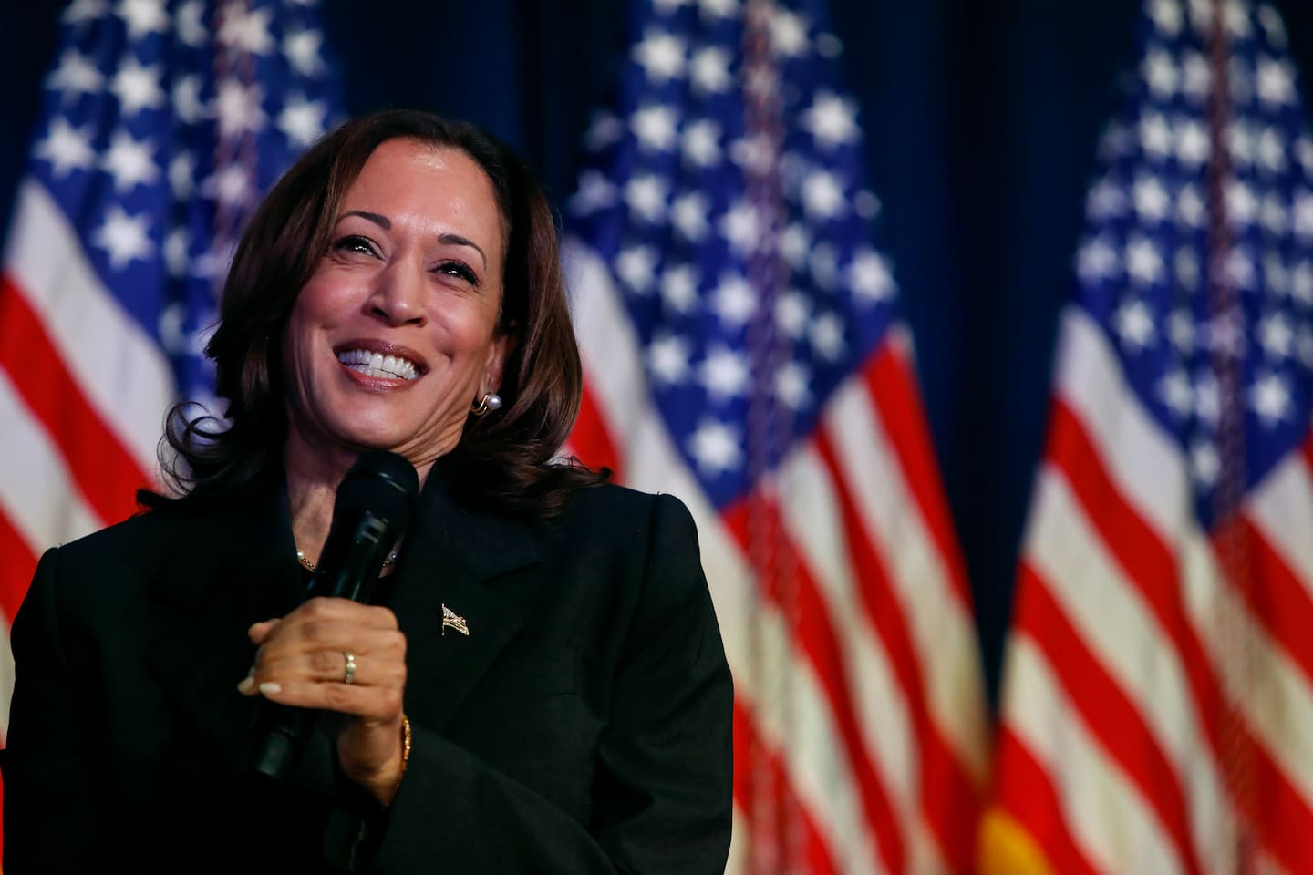 US Vice-President Kamala Harris speaks in Kalamazoo in July. Photo / Getty Images