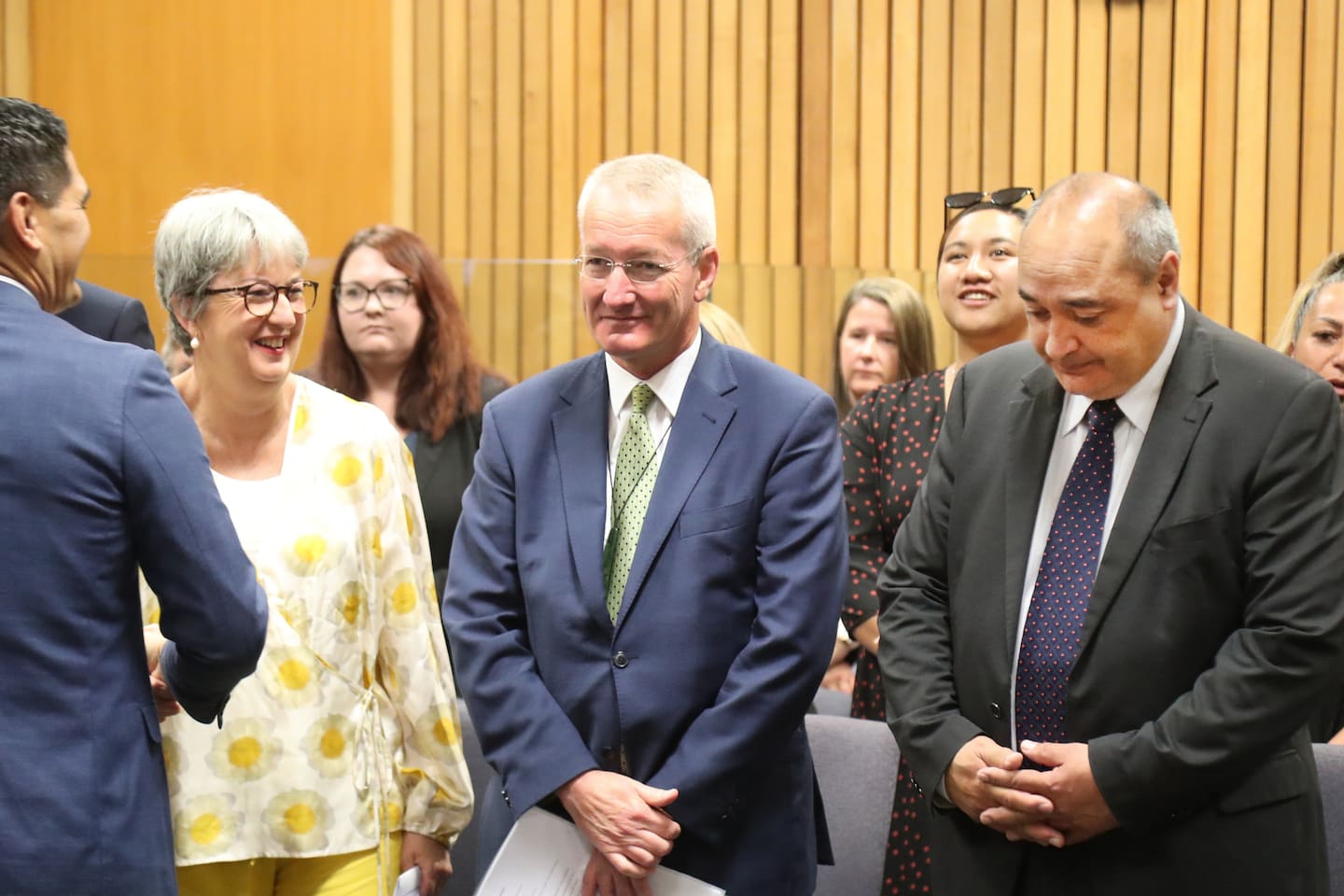 District Court Judge Ian Carter pictured in 2021 and flanked by his wife, Jane O'Hallahan, and Chief District Court Judge Heemi Taumaunu. Photo / Bevan Conley
