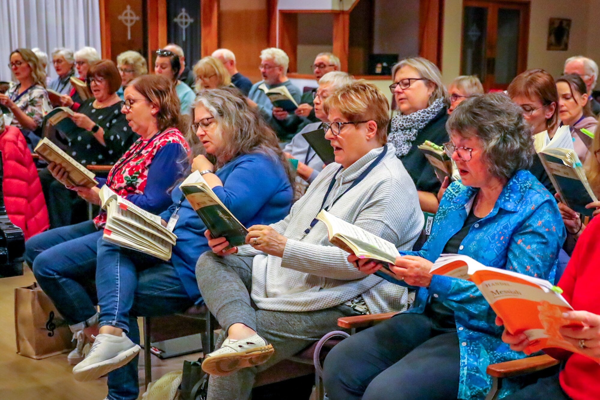 Members of the Tauranga Civic Choir rehearsing Messiah for a performance to be held on May 31 at St Peter’s in the City, Tauranga. Photo / Kelly O'Hara