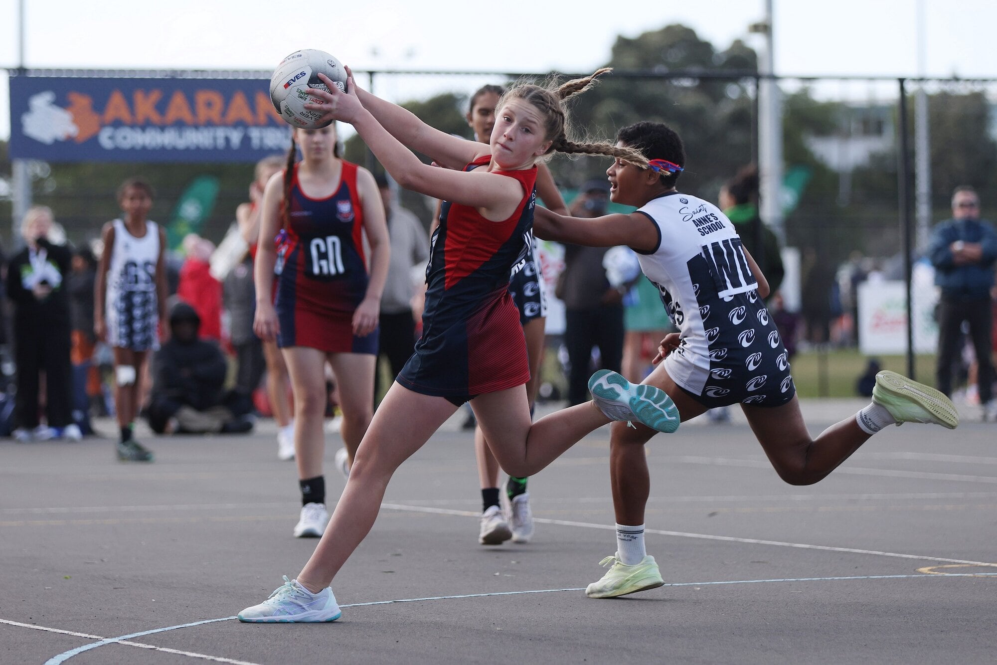 Belmont Intermediate School netball team at the Zespri AIMS Games in Tauranga. Photo / Michael Bradley